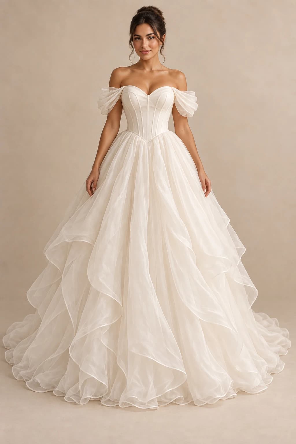 Off-shoulder Organza Ball gown Wedding Dress