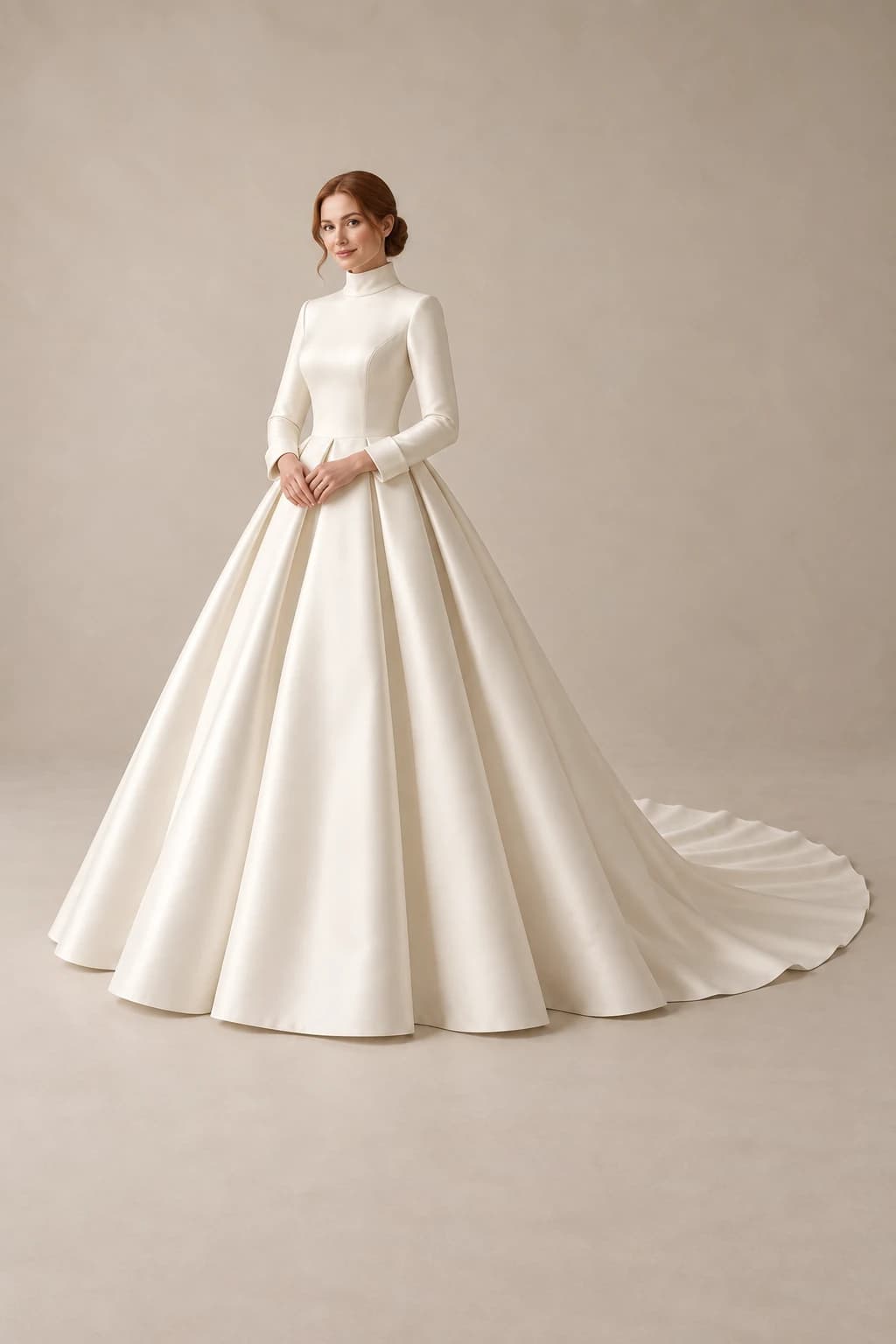 Long Sleeve Mikado Ball gown Wedding Dress