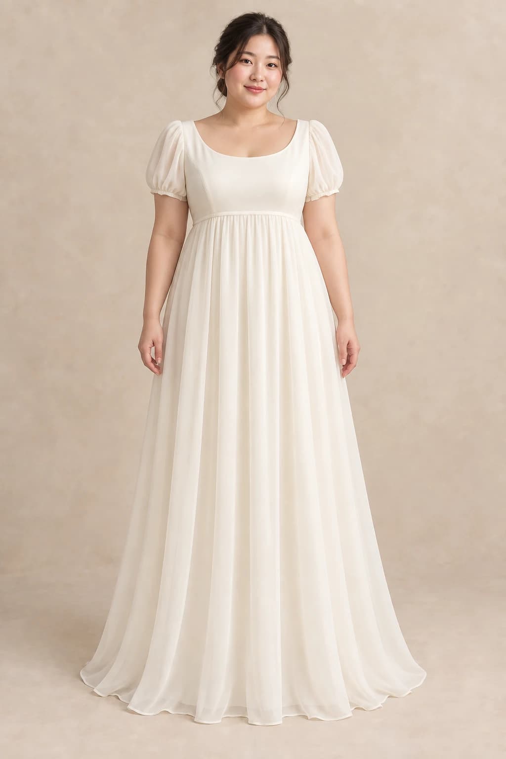 Short Sleeve Chiffon Empire Wedding Dress