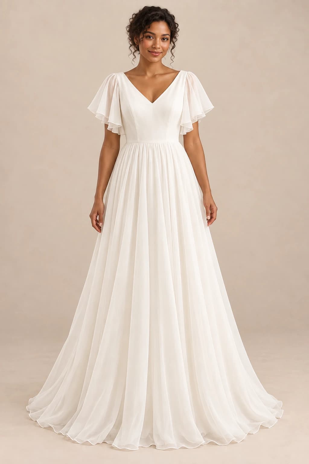 Flutter Chiffon A-line Wedding Dress