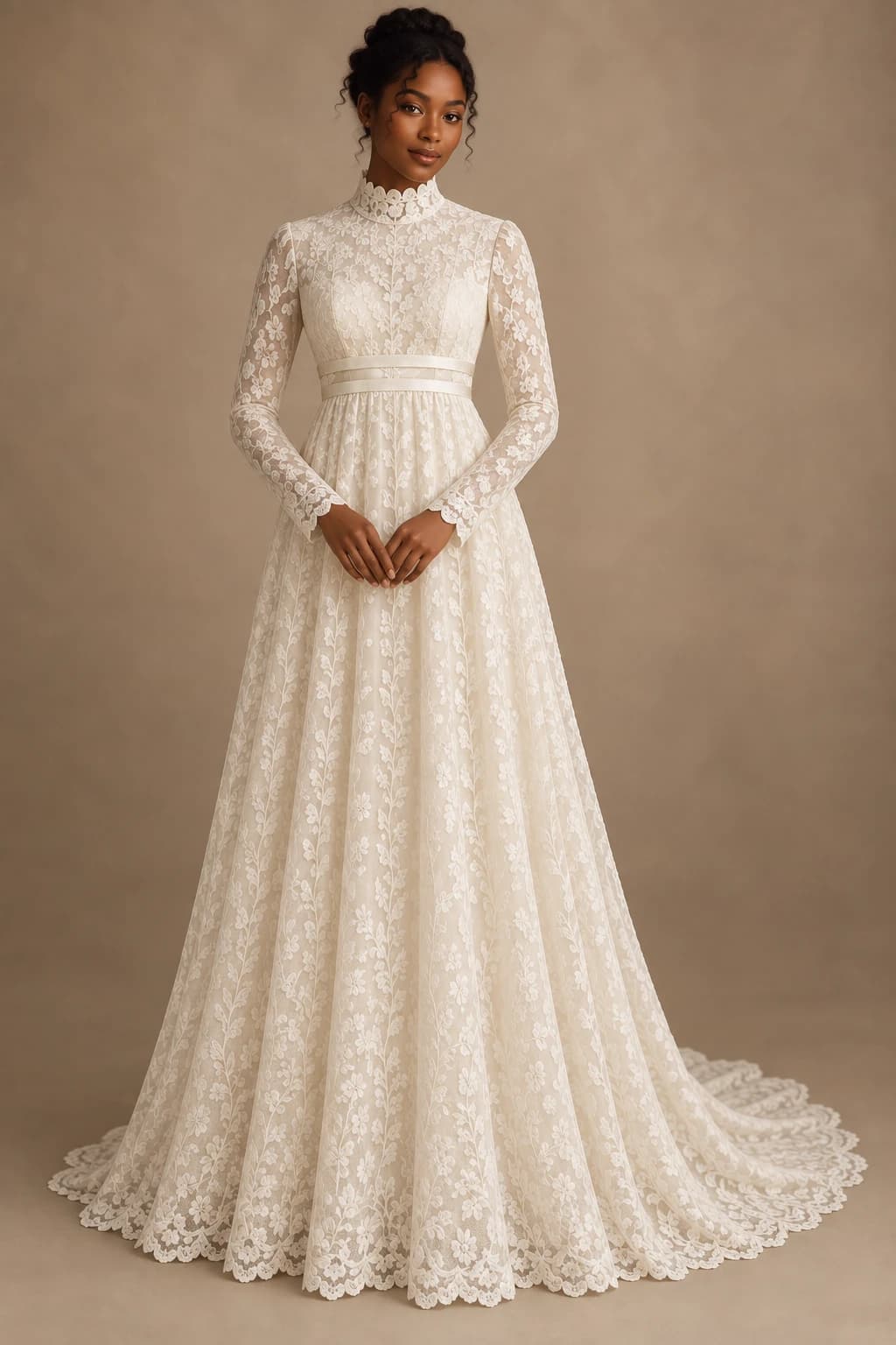 Long Sleeve Lace Empire Wedding Dress
