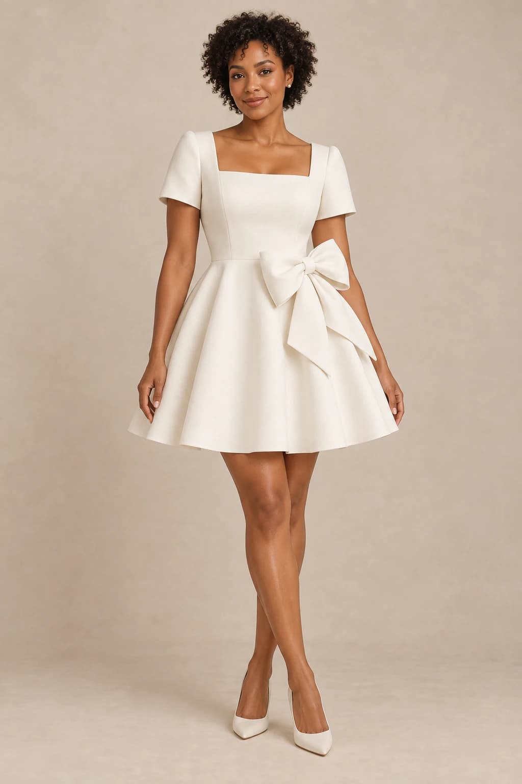 Short Sleeve Crepe Mini Wedding Dress