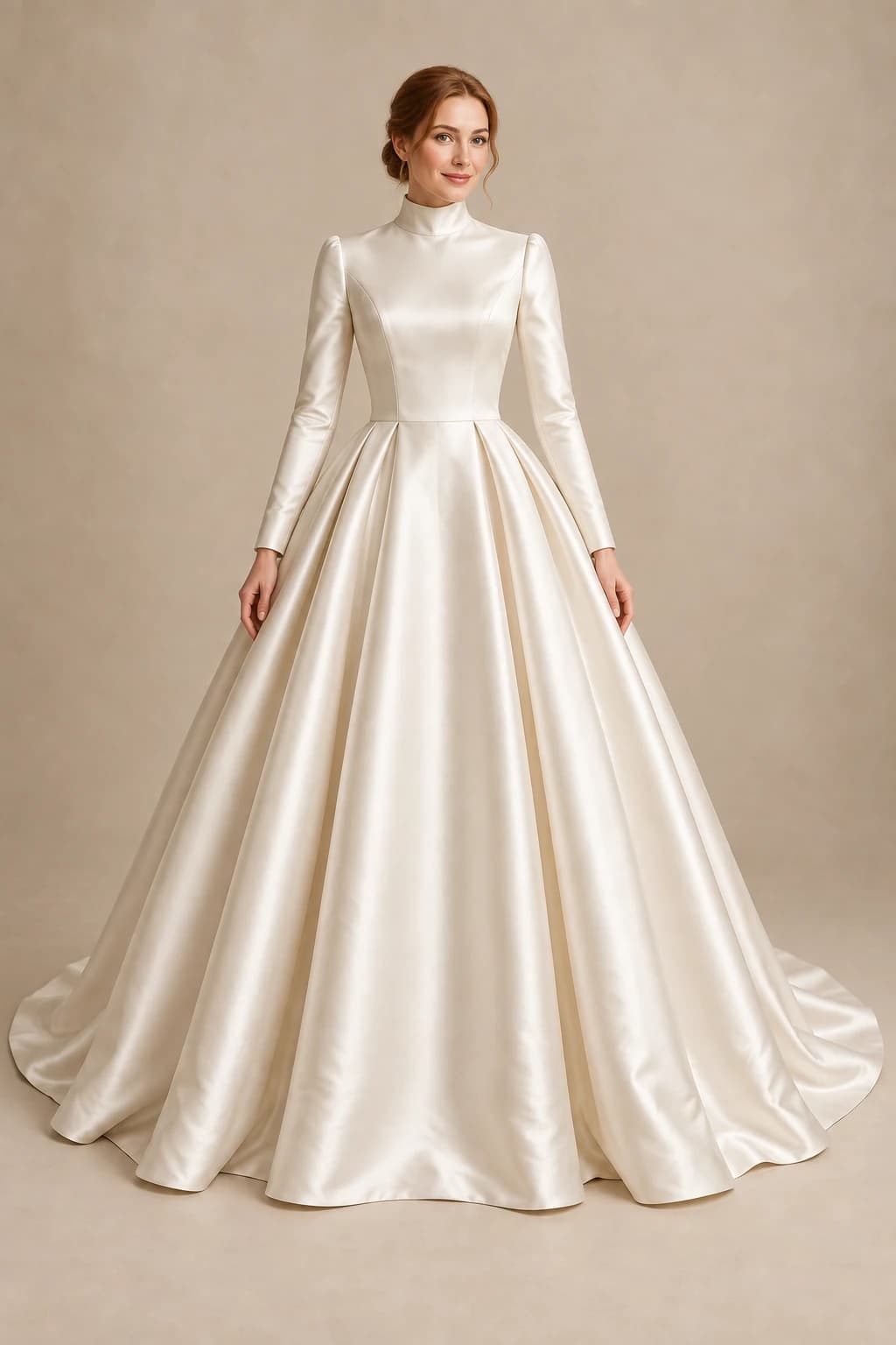 Long Sleeve Satin Ball gown Wedding Dress