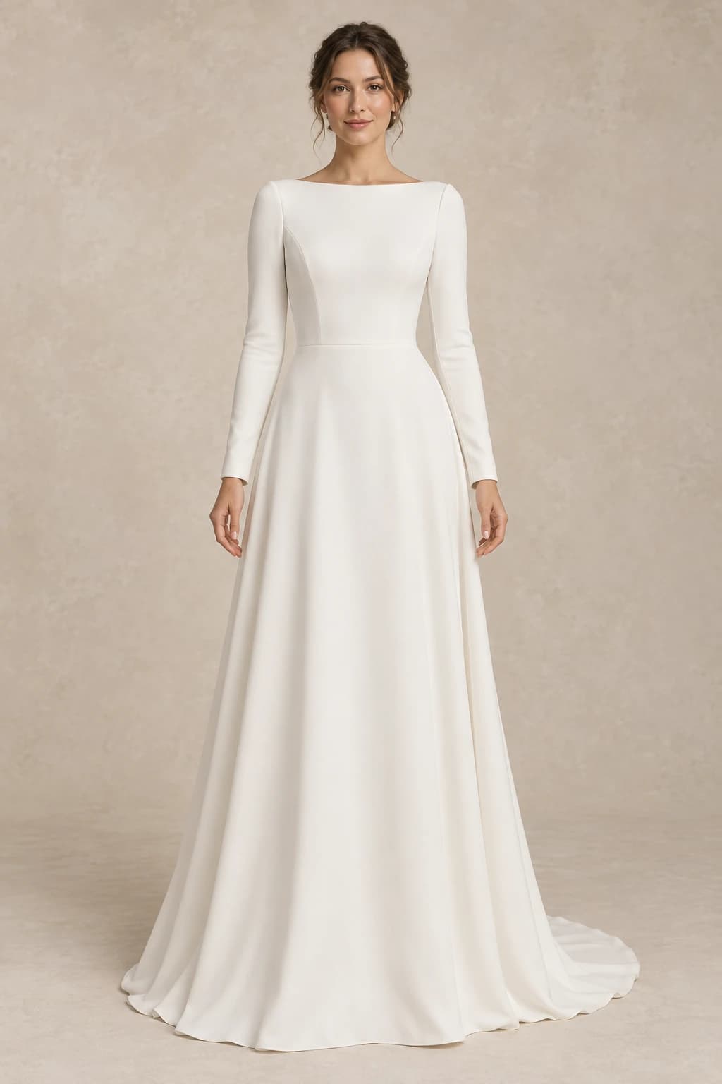 Long Sleeve Crepe A-line Wedding Dress