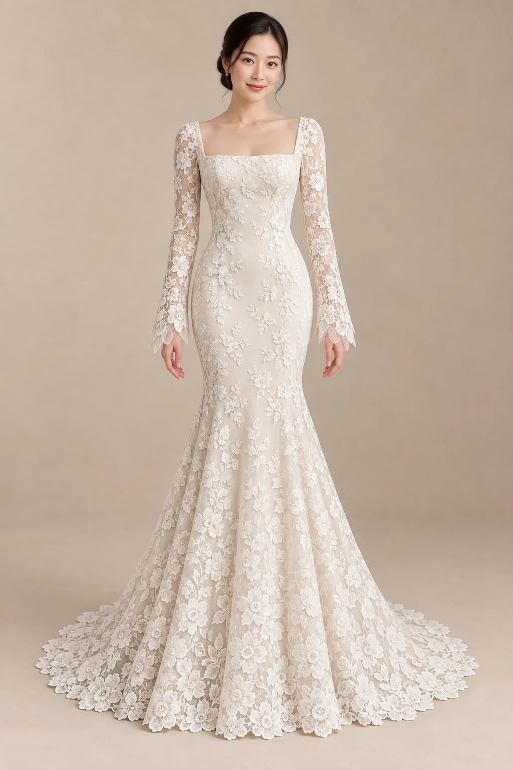 Long Sleeve Lace Trumpet Wedding Dress