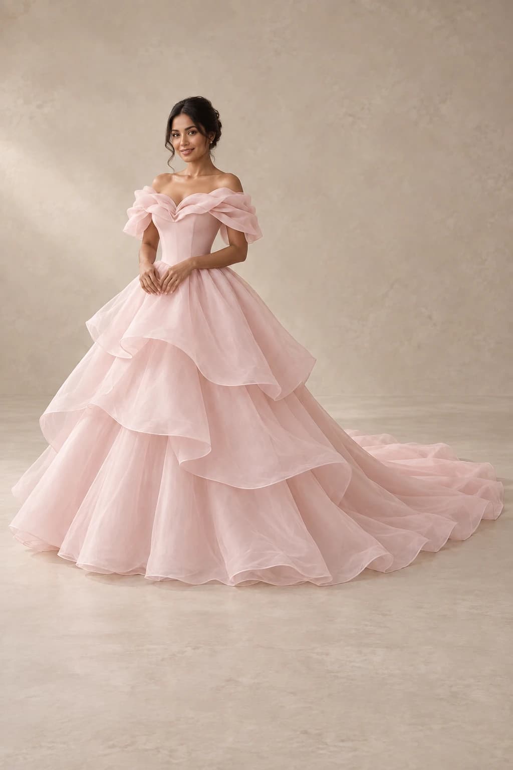 Off-shoulder Organza Ball gown Wedding Dress