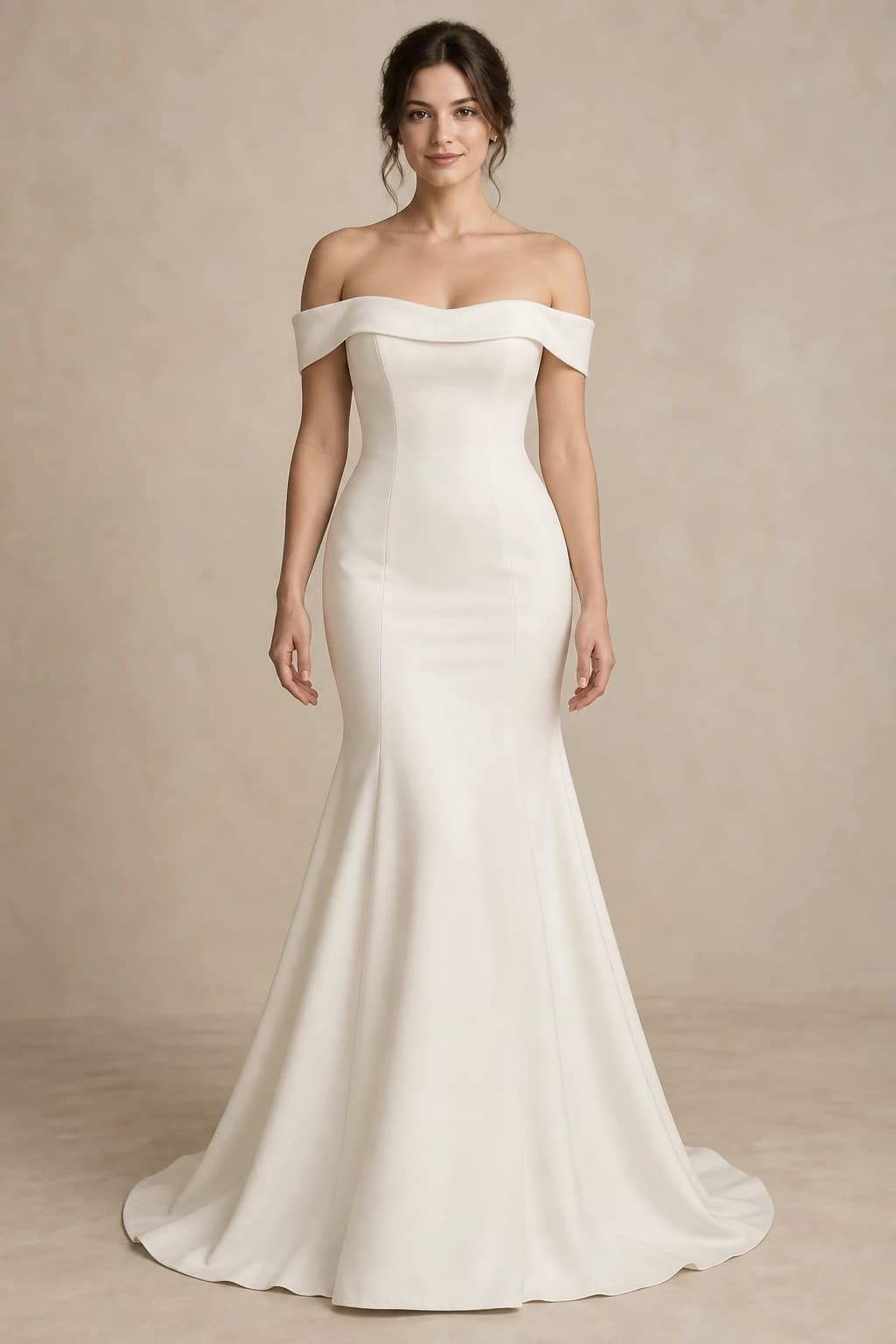 Off-shoulder Crepe Trumpet Wedding Dress