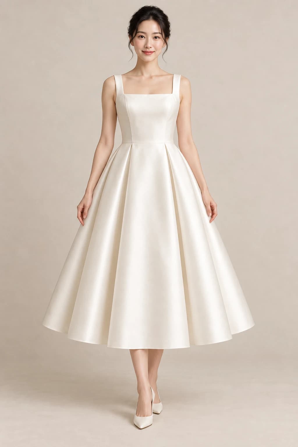 Strappy Mikado Tea length Wedding Dress