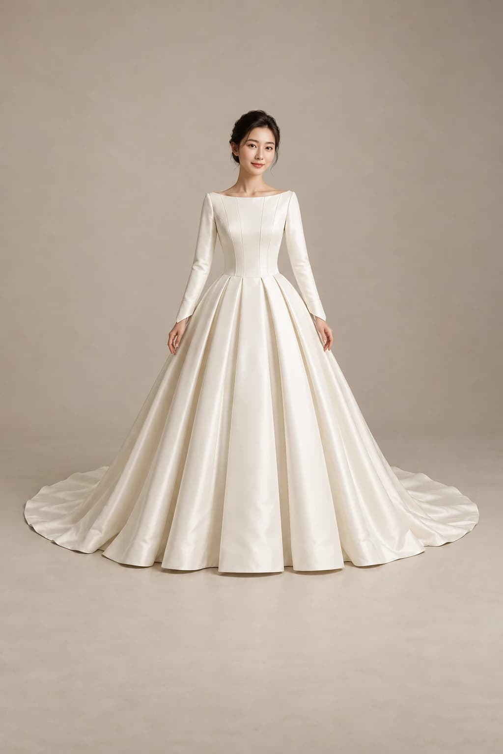 Long Sleeve Satin Ball gown Wedding Dress