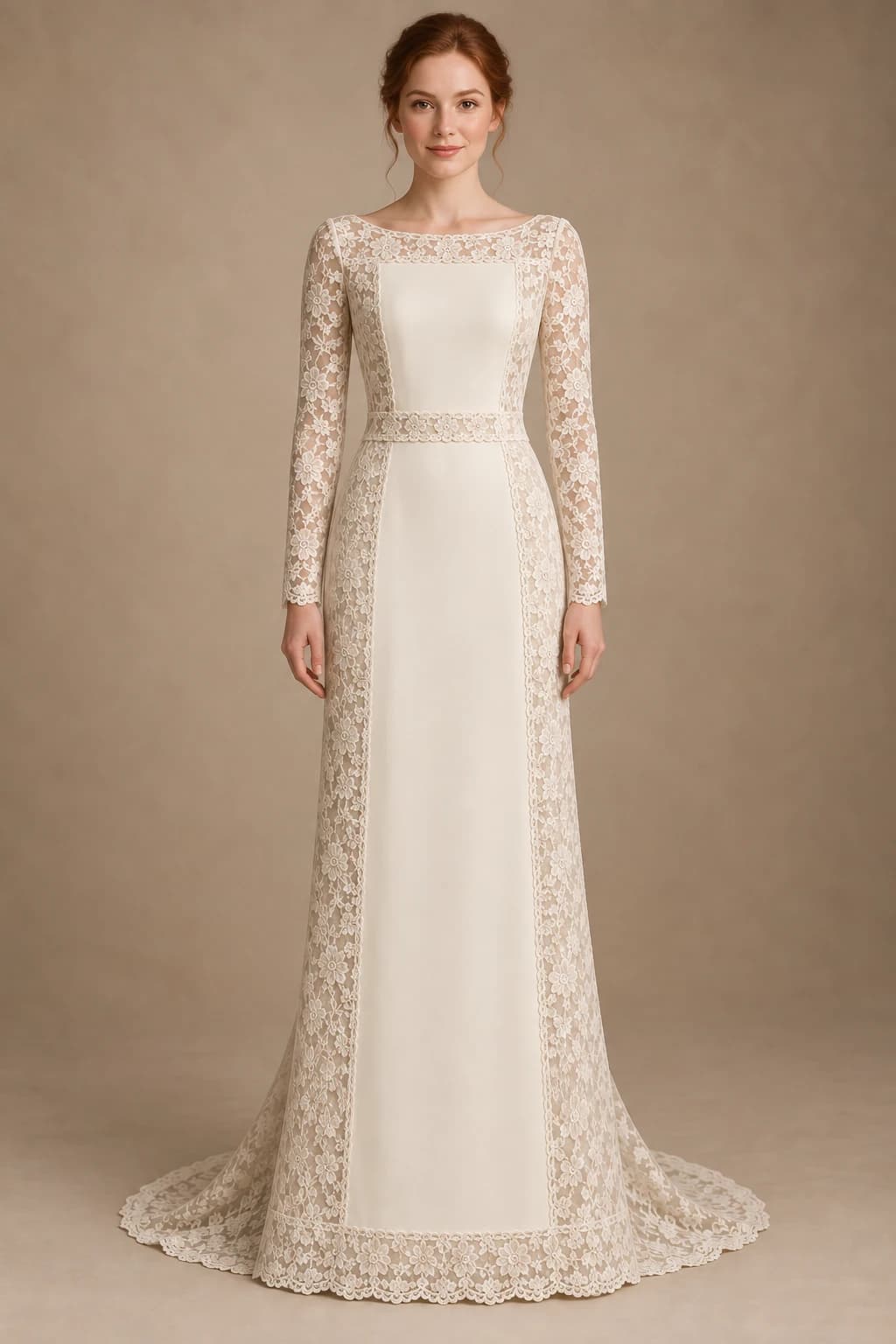 Long Sleeve Lace Column Wedding Dress