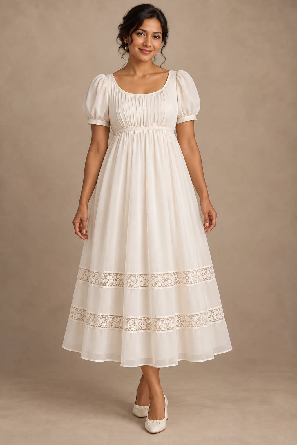 Puff Chiffon Empire Tea-length Wedding Dress