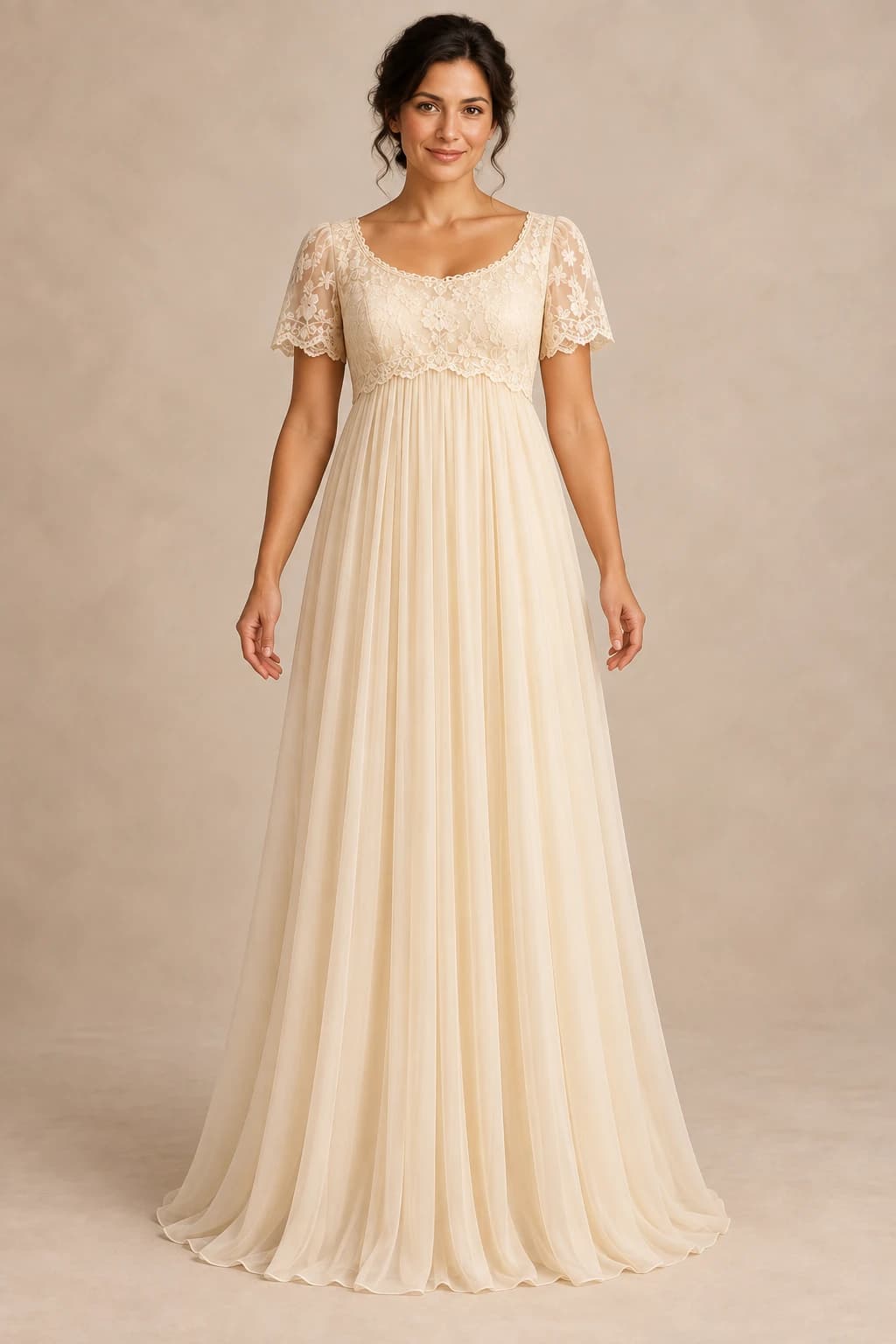 Short Sleeve Chiffon Empire Wedding Dress
