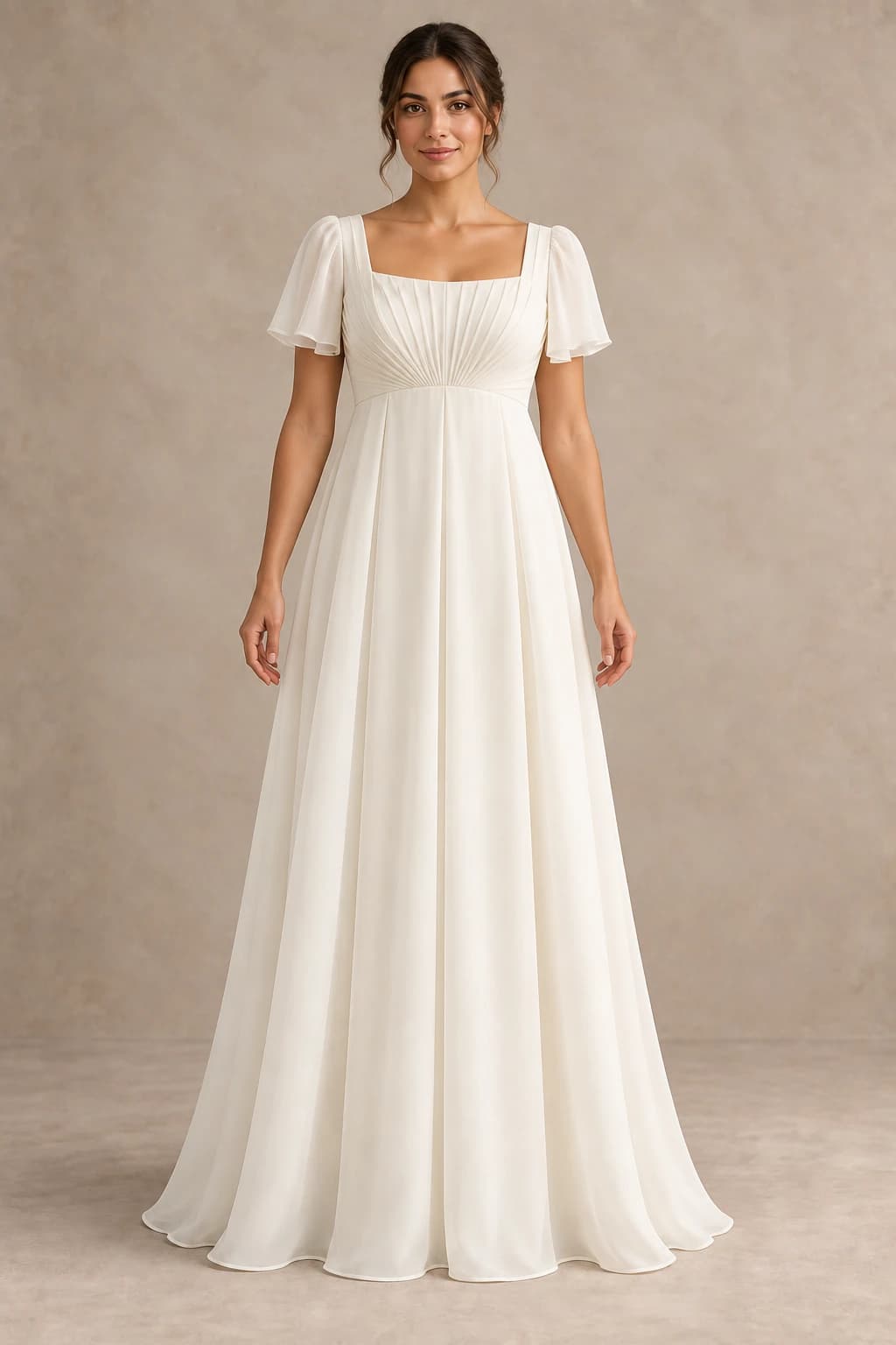 Short Sleeve Chiffon Empire Wedding Dress